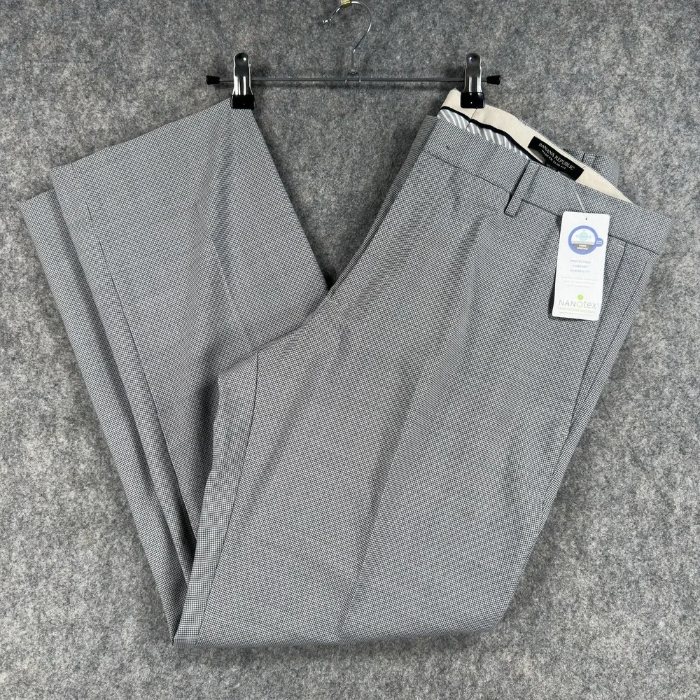 Banana‎ Republic Dress Pants Mens 35x30 Gray Wool Modern Slim Fit Nanotex Check
